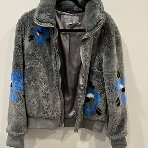 Marc New York Gray Faux Fur Jacket with Blue Accents